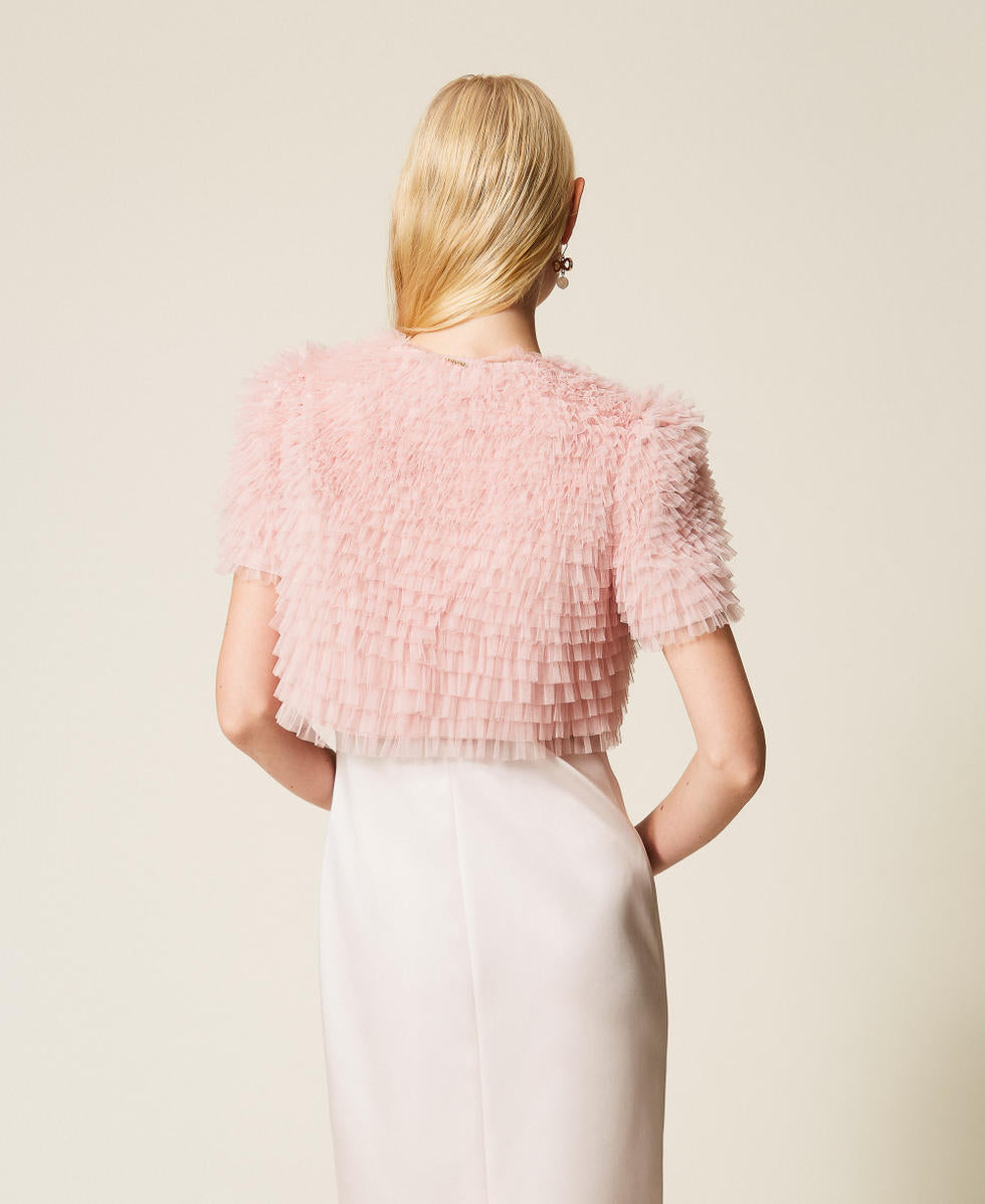 TWINSET Coprispalle con balze in tulle 261TP2573 Rosa Danza