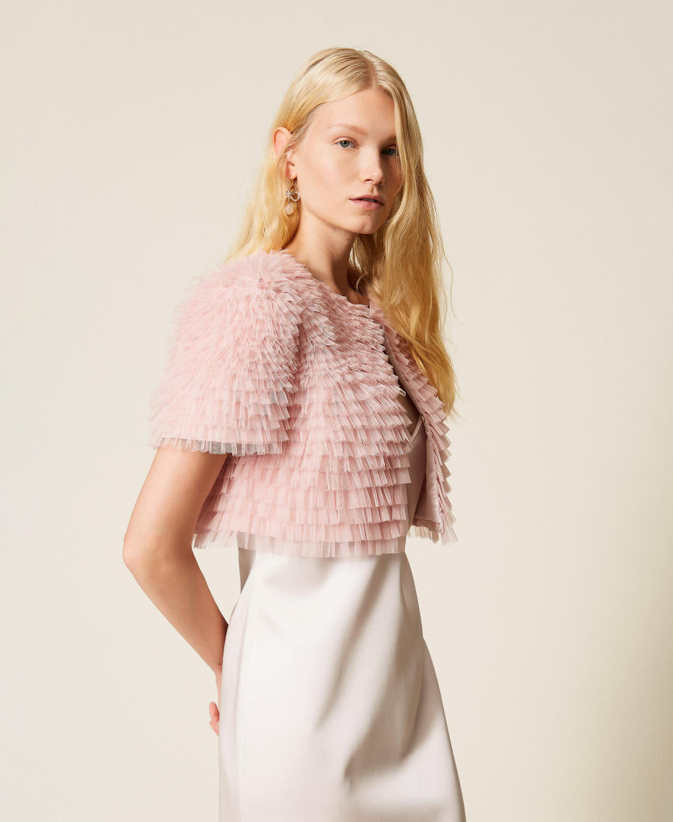 TWINSET Coprispalle con balze in tulle 261TP2573 Rosa Danza