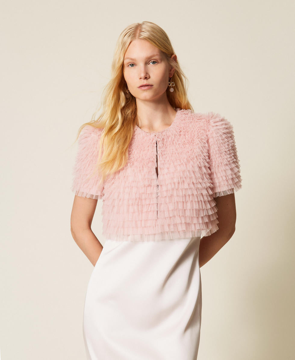 TWINSET Coprispalle con balze in tulle 261TP2573 Rosa Danza