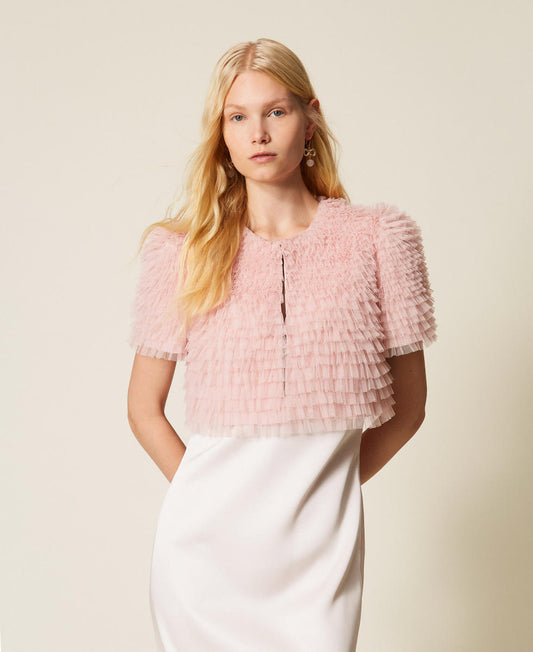 TWINSET Coprispalle con balze in tulle 261TP2573 Rosa Danza