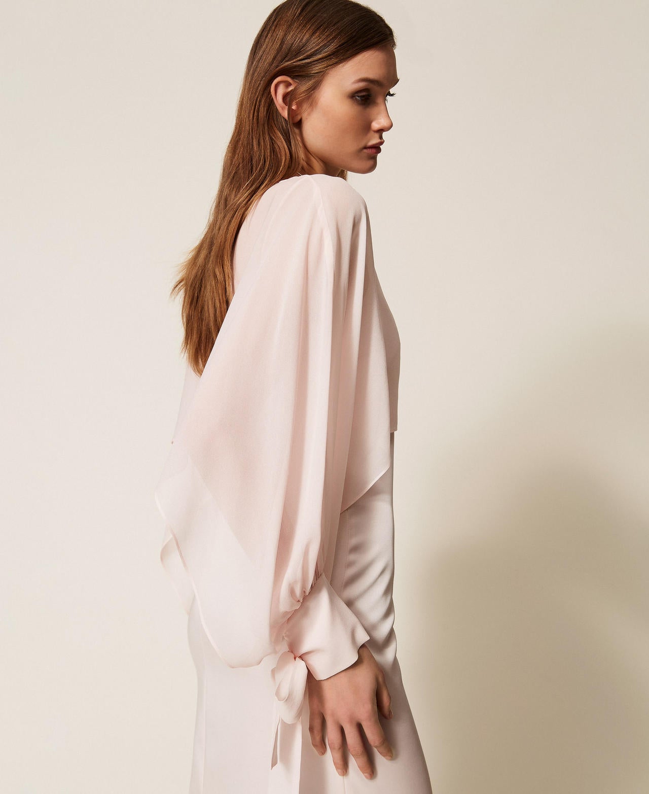 TWINSET Coprispalle cropped in georgette 261TP2791 Sabbia Rosa