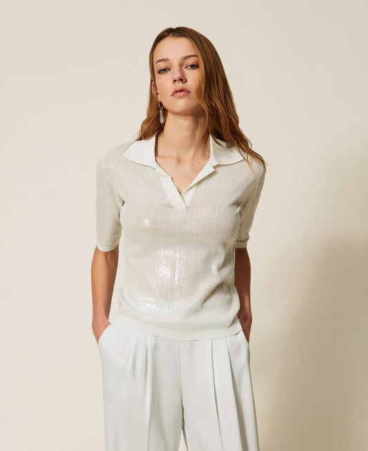 TWINSET Maglia a polo con paillettes
 261TP3300 Aqua