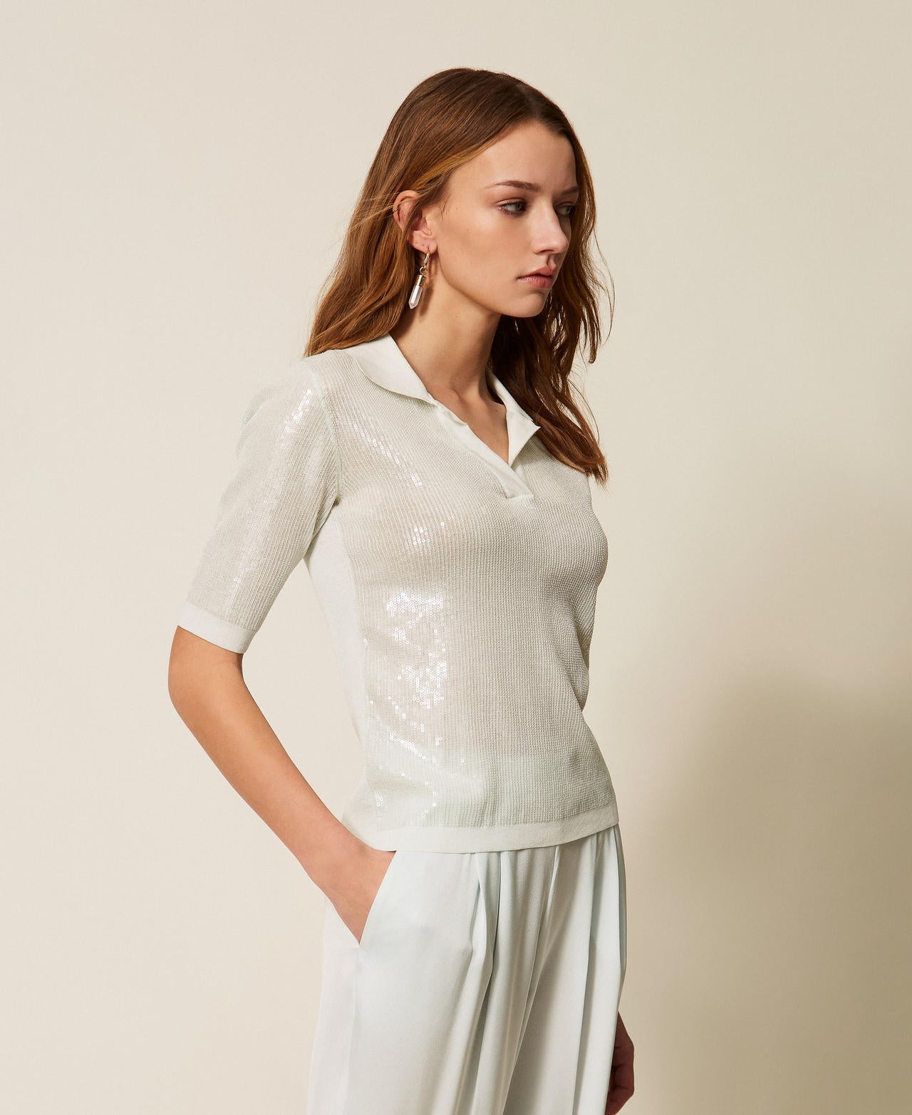 TWINSET Maglia a polo con paillettes
 261TP3300 Aqua