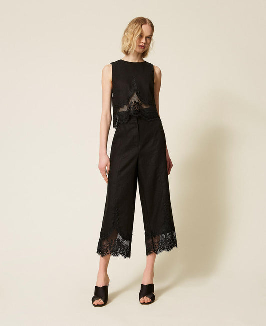TWINSET Pantaloni cropped con pizzo 261TT2184 Nero