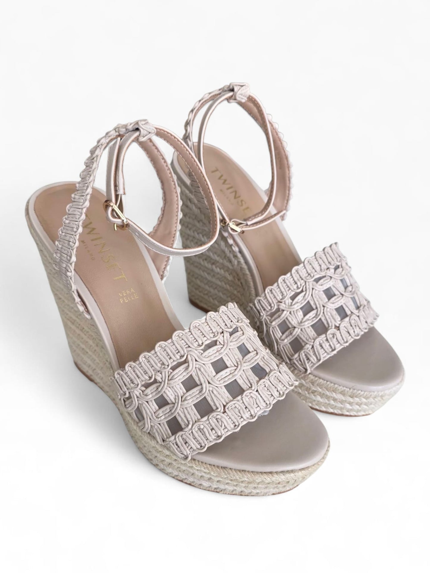 TWINSET Sandalo Zeppa Con Ricamo Donna 261TGT076 Madreperla