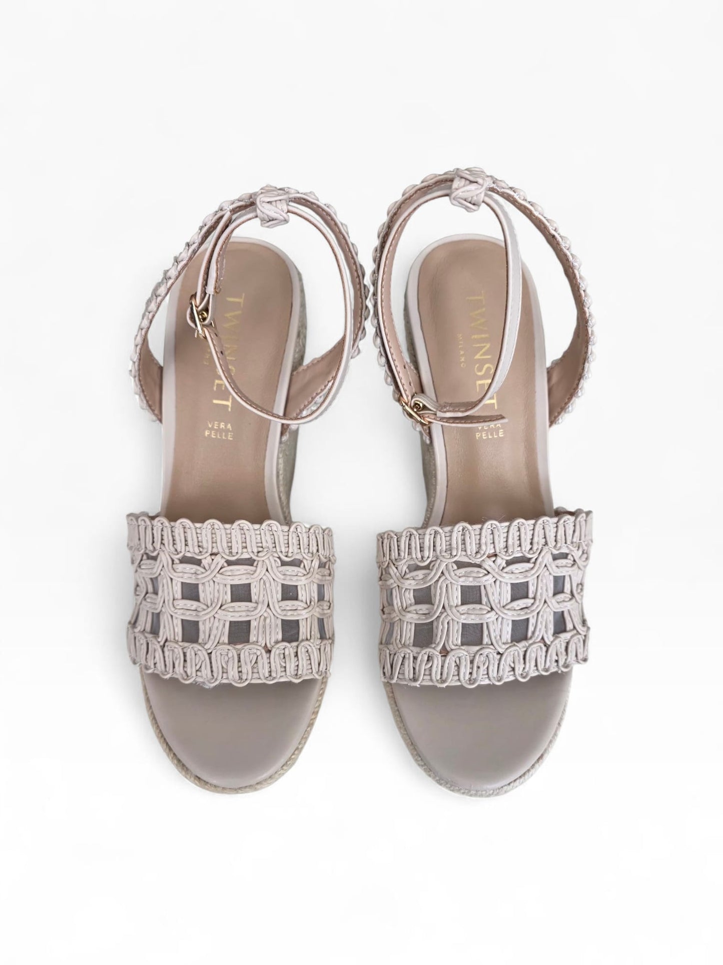 TWINSET Sandalo Zeppa Con Ricamo Donna 261TGT076 Madreperla