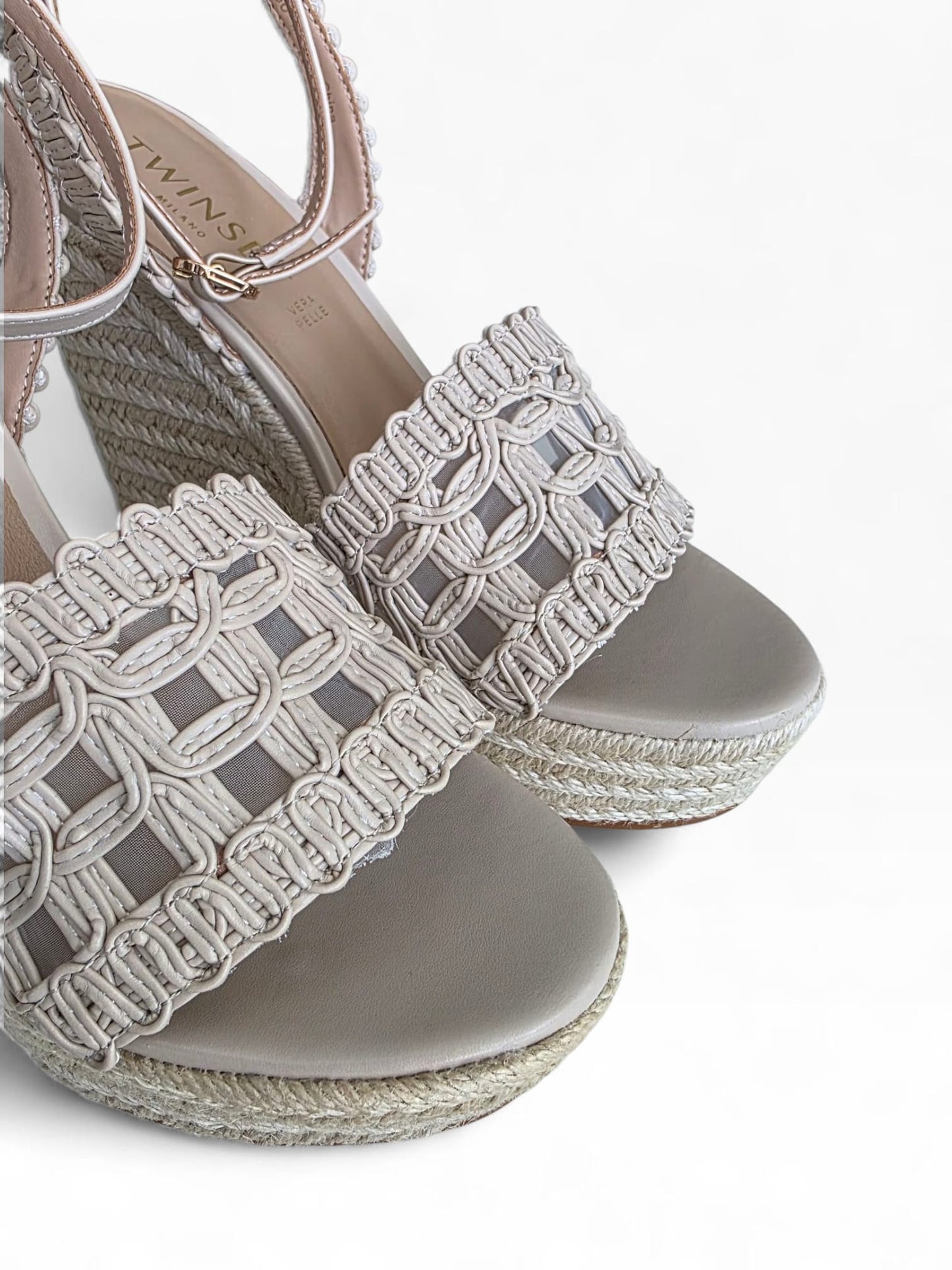 TWINSET Sandalo Zeppa Con Ricamo Donna 261TGT076 Madreperla