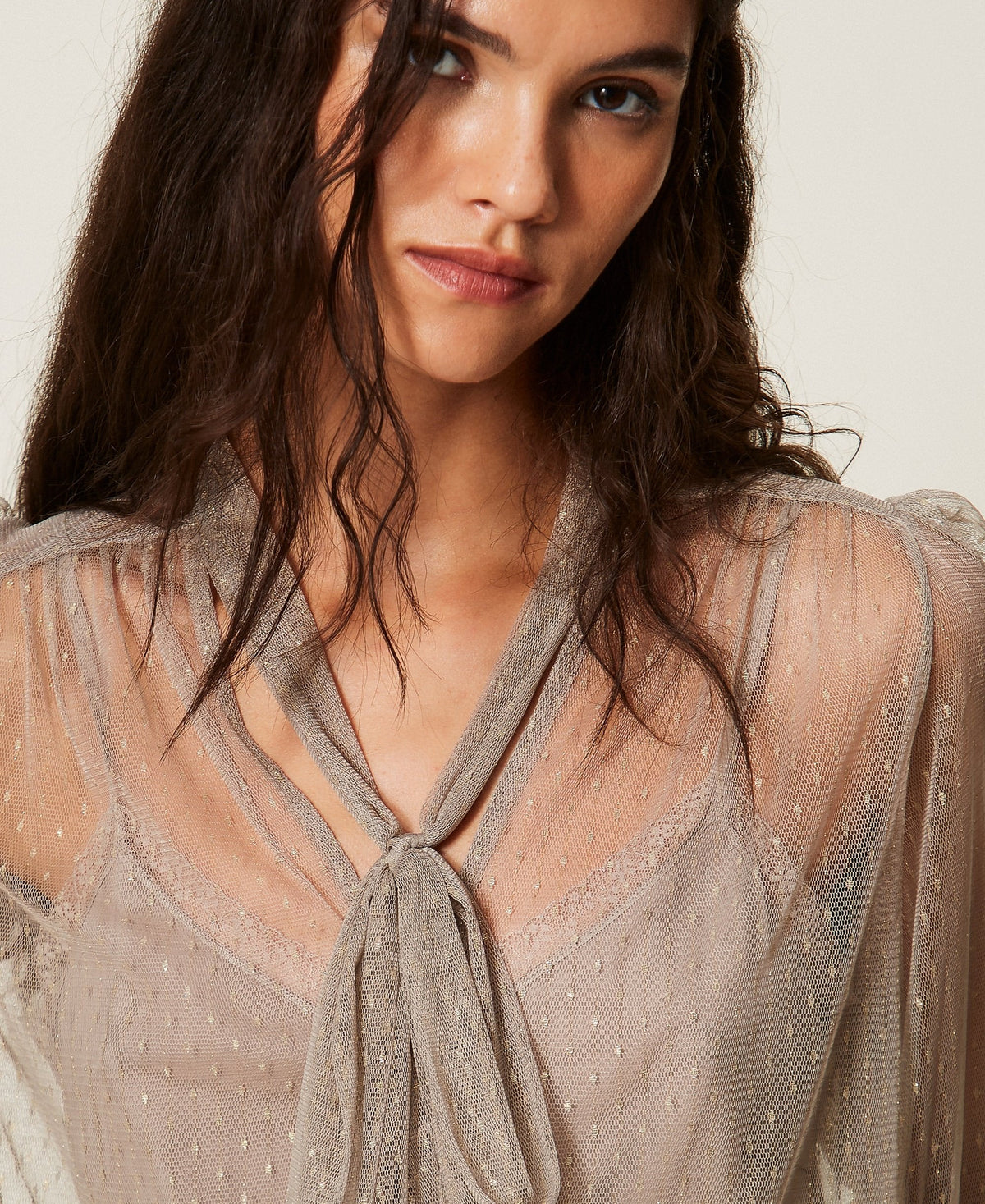 TWINSET Camicia in tulle con lurex 262TT2153 Mastice