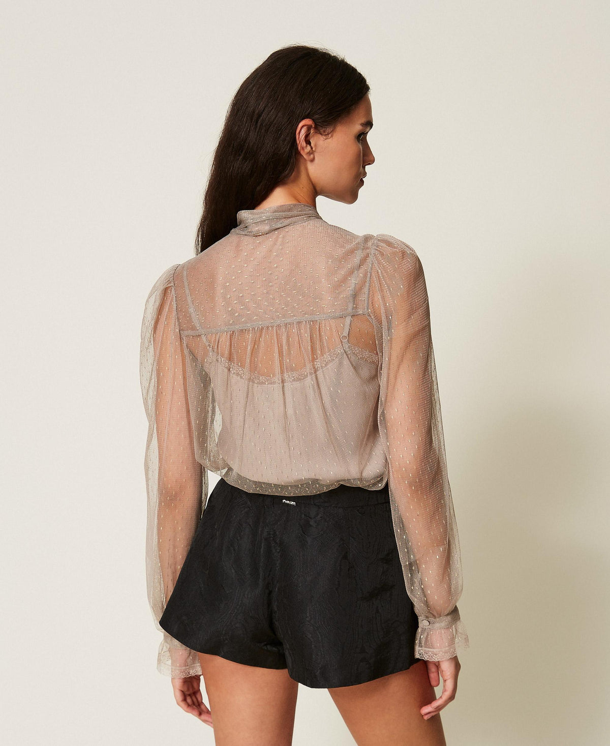 TWINSET Camicia in tulle con lurex 262TT2153 Mastice