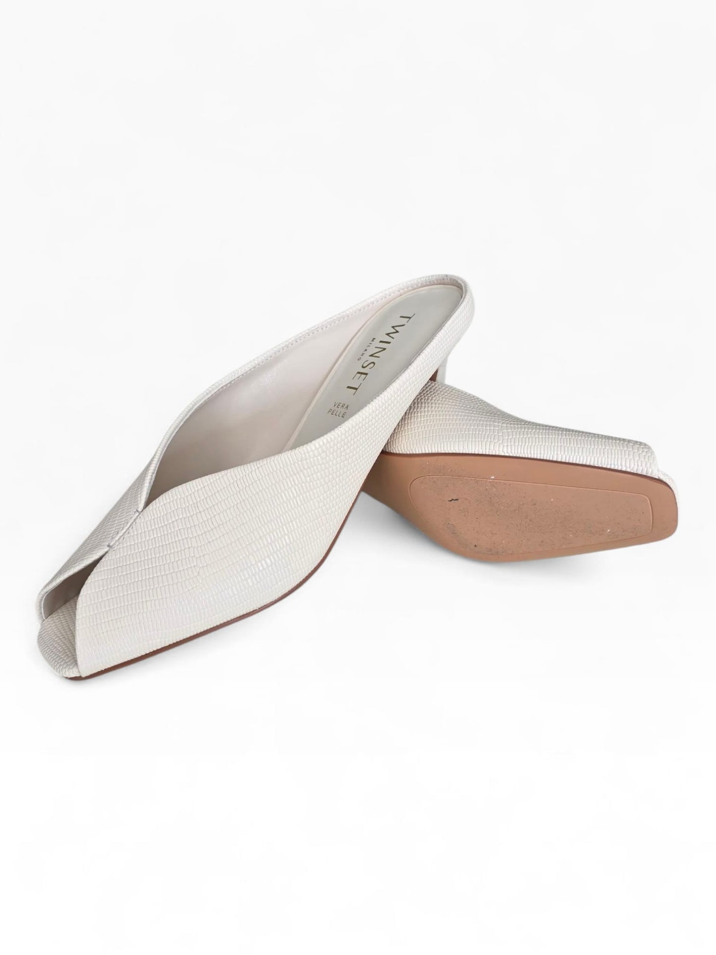 TWINSET Sandalo Mule In Pelle Donna 261TGT018 Tejus Madreperla