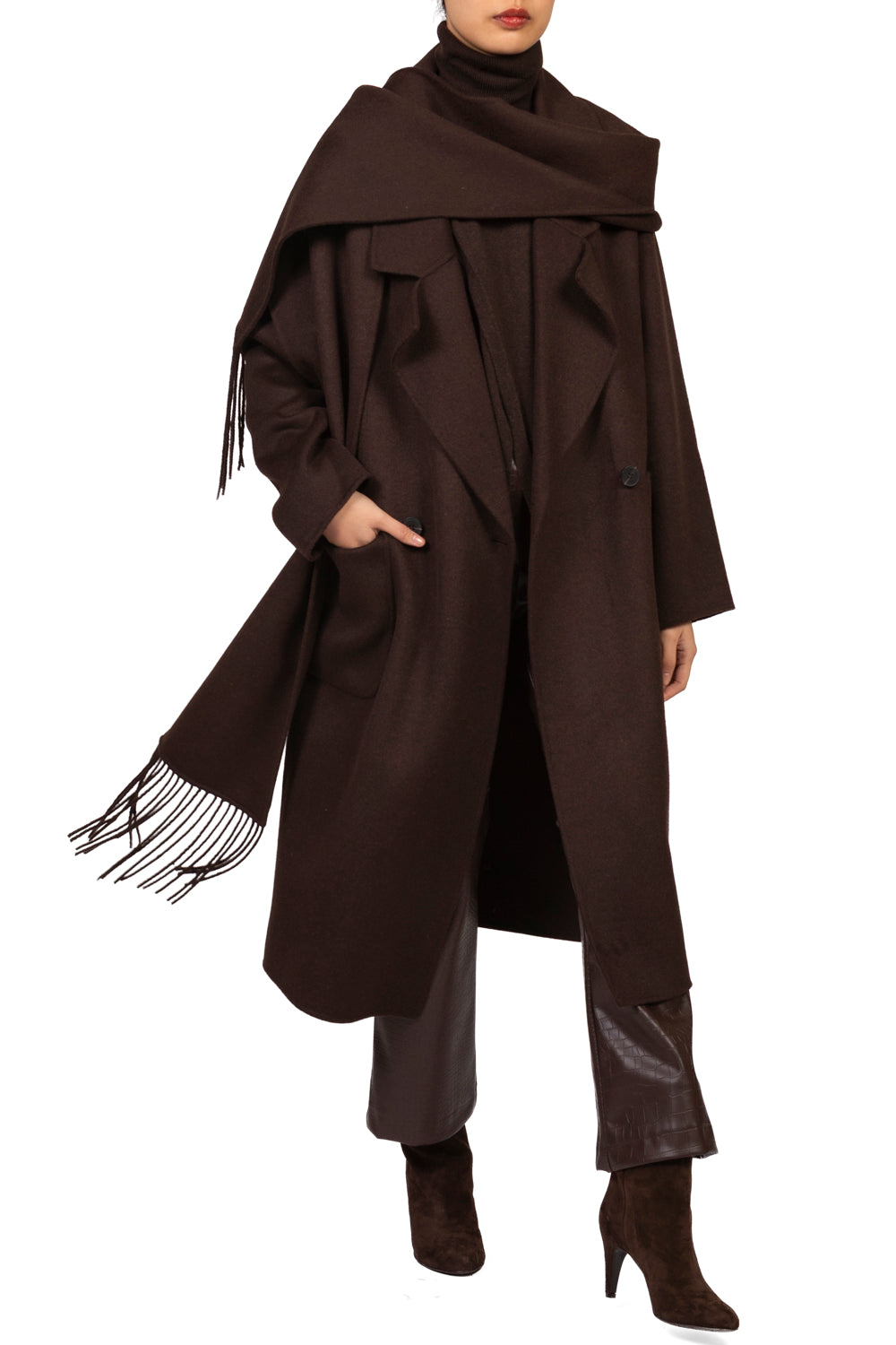 VICOLO Cappotto con Sciarpa TAC0022 Fondente