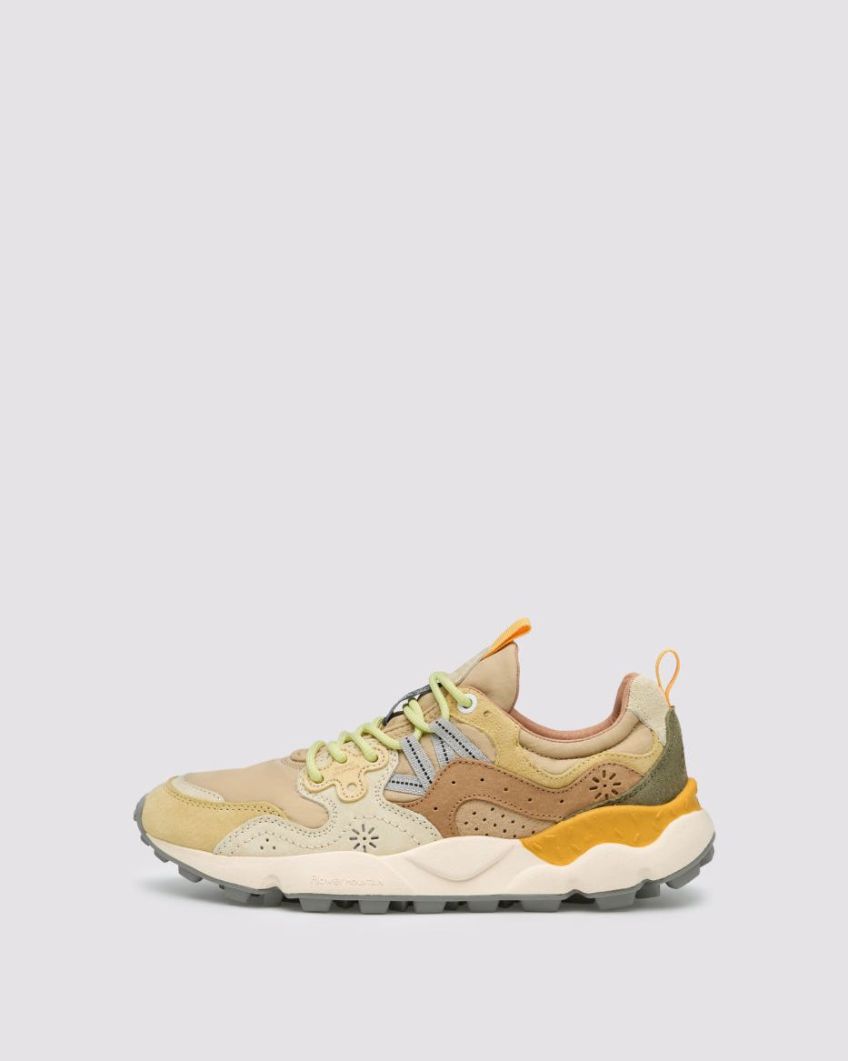 FLOWER MOUNTAIN Sneakers Uomo YAMANO 3 UNI Suede Nylon Pale Yellow Light Beige Off White