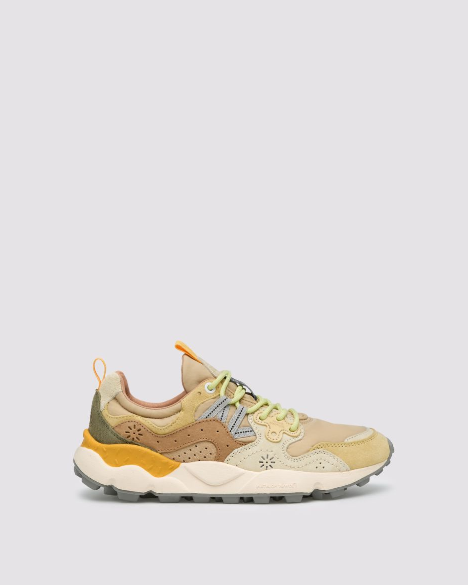 FLOWER MOUNTAIN Sneakers Uomo YAMANO 3 UNI Suede Nylon Pale Yellow Light Beige Off White
