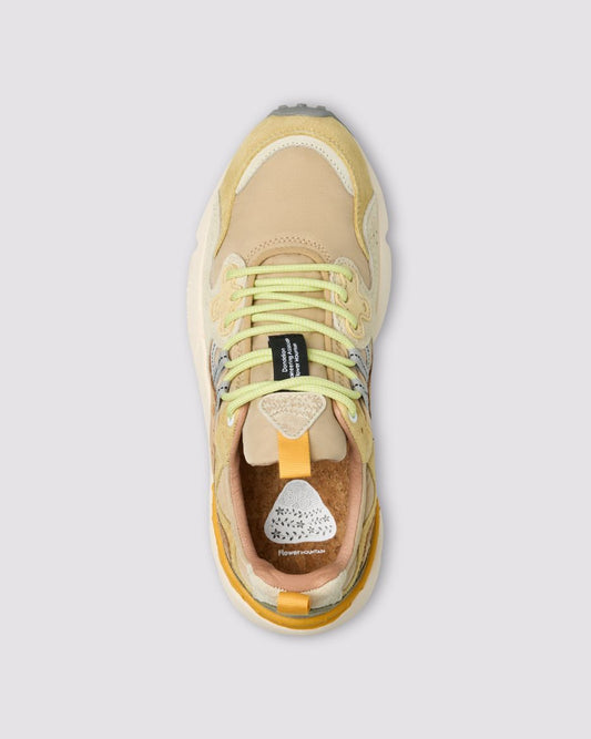 FLOWER MOUNTAIN Sneakers Uomo YAMANO 3 UNI Suede Nylon Pale Yellow Light Beige Off White